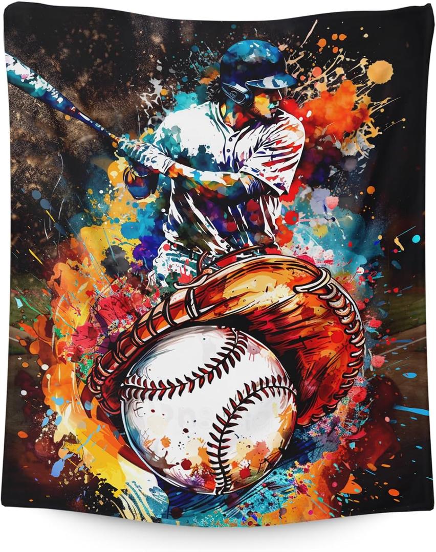 Kids Blankets for Boys Baseball Players Lovers, 50x40 Inches Soft Cozy Warm Baseball Themed Stuff Flannel Throw Gifts Sports Blanket for Couch Sofa Trip Camp (White)