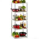 Adjustable 2-5 Tier White Plastic Kitchen Rack Shelf - Perforated Storage Organizer for Pantry, Cabinet, Countertop | Holds Plates, Pans, Snacks, Cups, Vegetables & Fruits (16*13*36)