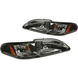 PM PERFORMOTOR Smoked Housing Amber Corner Factory OE Style Headlight Replacement Compatible With 94-98 Mustang, PMHL-FMUS-9498-SA