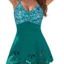 Blooming Jelly Womens One Piece Swimsuit Tummy Control with Cutout Skirt Bathing Suit Modest Twist Front Swim Dress (XX-Large, Green Floral)
