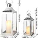 TRIROCKS Set of 2 Stainless Steel Lanterns 17"&12" H Decorative Outdoor Lantern Candle Holder with Tempered Glass for Living Room Wedding Parties Gifts Indoors Outdoors(Silver)