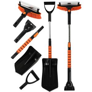 41" Extendable Ice Scrapers for Car Windshield 2-in-1 Snow Brush for Car Snow Scraper for Car Snow Scraper and Drush with Ergonomic Foam Grip for Cars, Trucks, SUVs with 360 Pivoting Brush Head