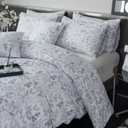 King Size Floral Comforter Set 3 Pieces Soft Chic Garden Style Blue Print Lightweight Botanical Flower Comforter Set for All Seasons 1 Comforter and 2 Pillowcases