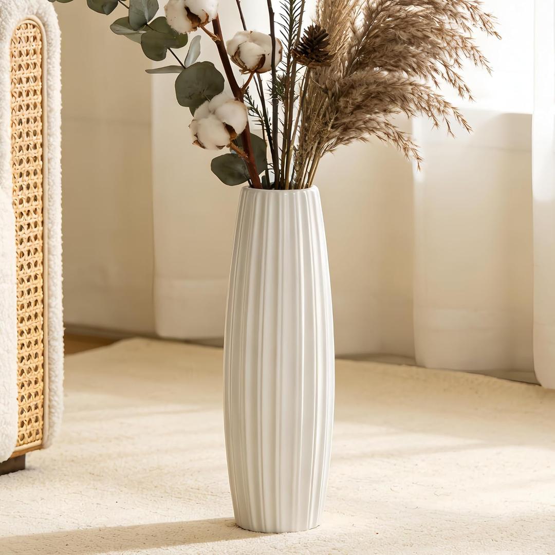Large Floor Ceramic Vase 17.7 Inches Tall,White Modern Flower Tall Vases for Office, Home,Farmhouse,Living Room Dcor,Simple Origami Design Fall Decorative Porcelain Flower Arrangement Vase Ideal Gift