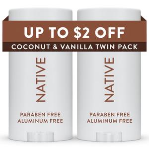 Native Deodorant Contains Naturally Derived Ingredients, 72 Hour Odor Control, Deodorant for Women and Men, Aluminum Free, Coconut & Vanilla 2.3 oz (Pack of 2)