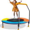 36" Foldable Kids Trampoline with Adjustable Handle Bar | Spring-Free Jumping Mat for Toddlers 1-6 | Indoor/Outdoor Anti-Slip Rubber Feet, Max 100lbs | Safety Bounce Trainer & Birthday Gift (3FT)
