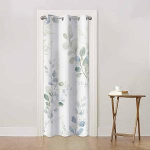 Green Leaves Branches Sliding Door Curtain Watercolor Spring Botanical Doorway Privacy Blackout Curtain Door Dividers Closet Door Cover Curtain 34" W X 80" L,1 Panel