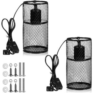 VIHOSE 2 Pcs Reptile Heat Lamp Guard with 150W Ceramic Heat Emitter Basking Anti Scald Heating Lamp Holder Mesh Cage Reptile Protection Lampshades for Lizard Snake Chick, Bulb Not Included (Black)