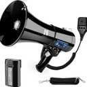 50w Rechargeable Megaphone Bullhorn | Loud Speaker Supports Bluetooth, USB, SD, AUX Input | Built-in Siren and Recording | Slim Size for Police, Outdoor, and Cheerleading (Black)