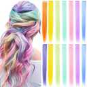14PCS 20''Rainbow Wig Pieces Multi-Colors Clip in Colored Hair Extensions Party Highlights Hair Accessories Extensions for Girls Women(Candy color)