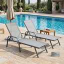 Garvee Outdoor Textilene Chaise Lounge Chairs Set of 2, Adjustable Patio Reclining Lounge Chairs, All Weather Mesh Sunbathing Chairs with Steel Frame for Poolside, Garden, Beach, Backyard