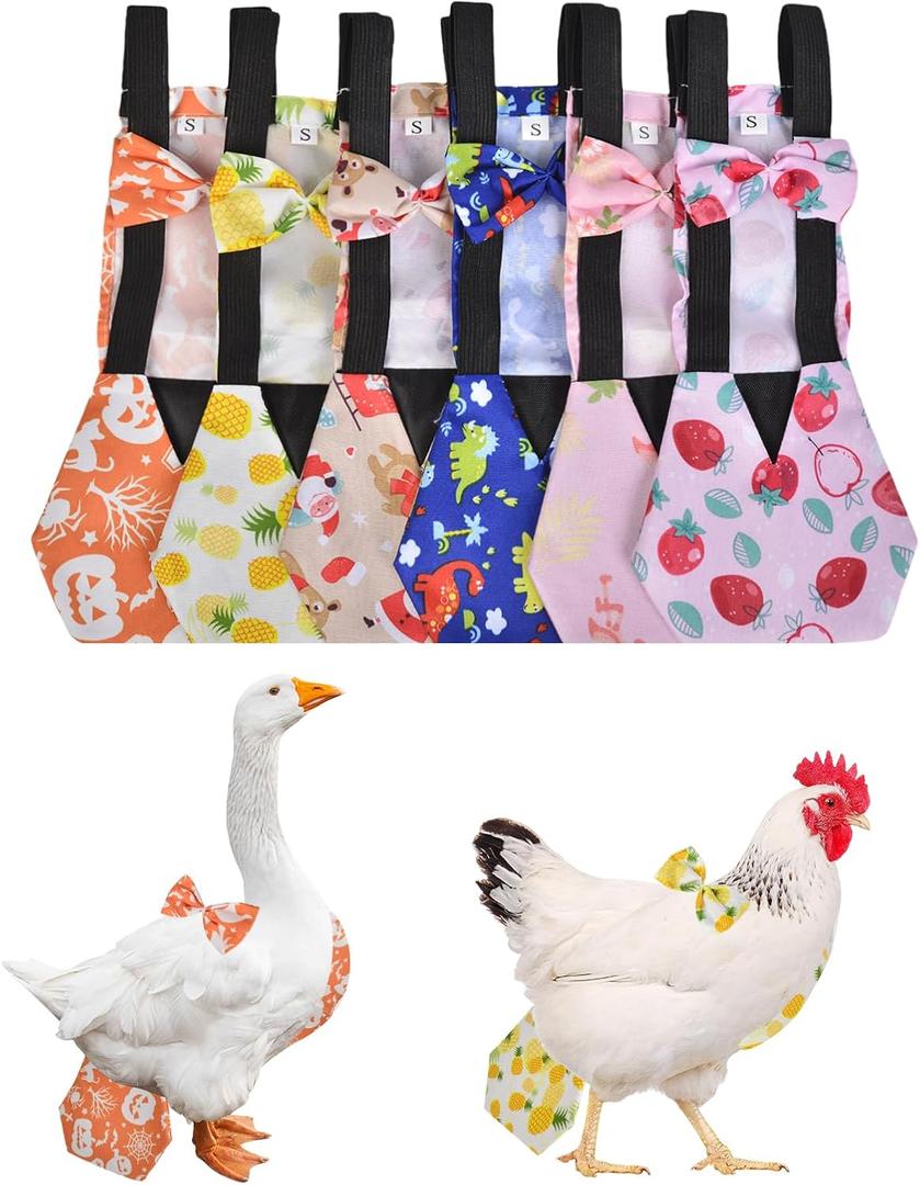 6Pcs Chicken Diapers for Hens,Reusable Duckling Diapers Washable Waterproof Pet Diapers with Bow Tie for Poultry(M)