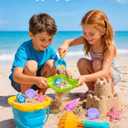 DUDUCOFU Collapsible Beach Sand Toys for Kids Toddlers, Collapsible Sand Buckets Sifter and Shovels Rake Diving Gem Pool Toy Set with Mesh Bag, Travel Beach Vacation Essentials Toys for Boys Girls