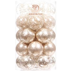 Sea Team 70mm/2.76" Shatterproof Clear Plastic Christmas Ball Ornaments, Transparent, See-Through, Crystal Baubles, Bulbs with Stuffed Delicate Decorations for Xmas Tree (30 Counts, Champagne)