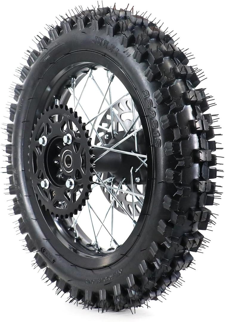 80/100-12 3.00-12 Tire Tube,12" Rear 15mm Axle Rim Wheel With Brake Rotor and 428 41T Sprocket For Apollo SSR 50cc 125cc XR CRF Dirt Pit Bike Tao Kayo TSD 110 TD 125