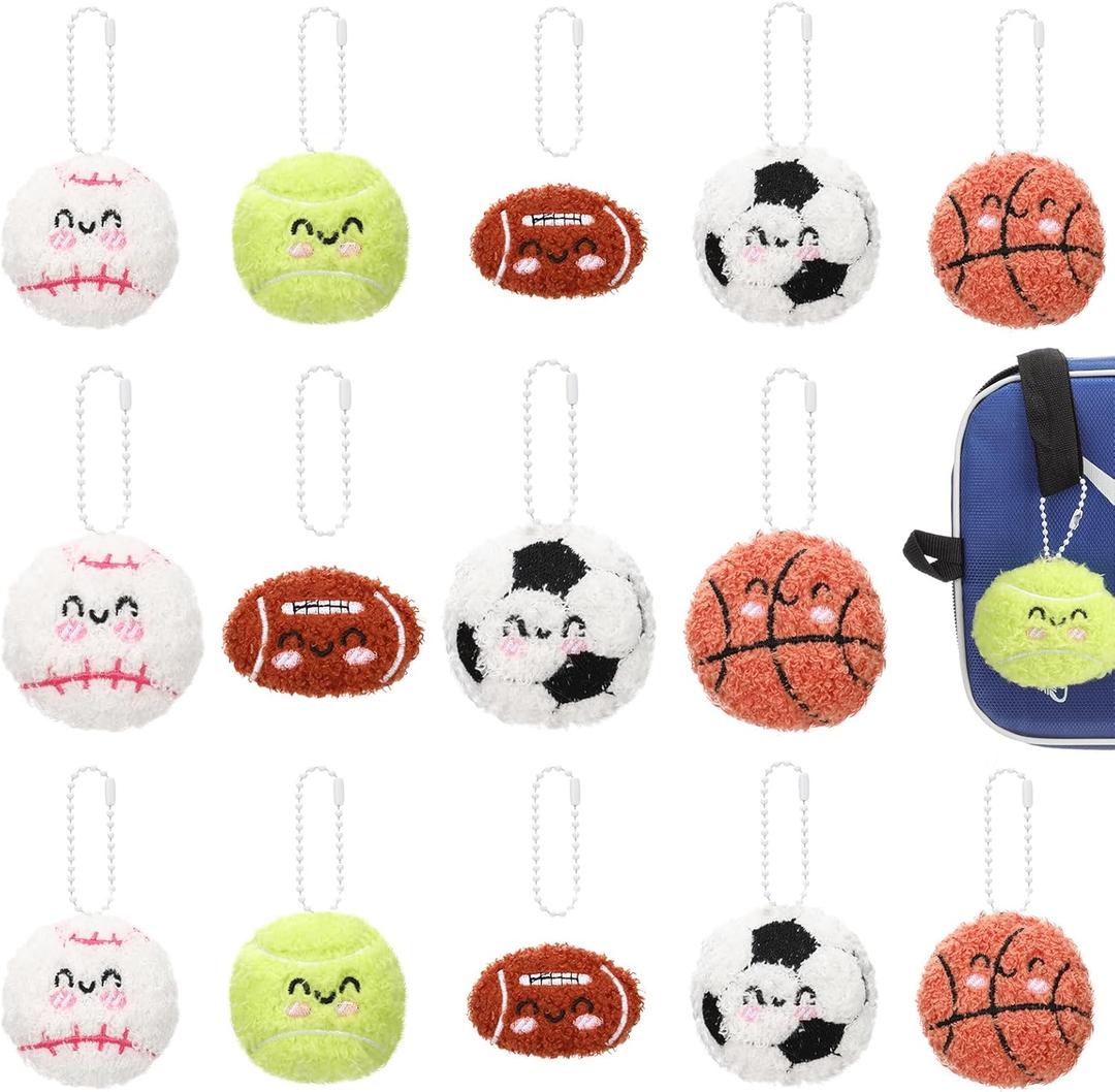 Simgoing 15 Pcs Mixed Ball Keychain Gift Bulk Mini Plush Ball Prizes Funny Sports Players Team Party Favors Gifts for Group (Multicolor)