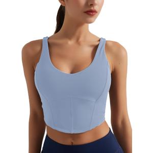 Women's Bustier Corset Crop Tank Tops Sleeveless Trendy Scoop Neck for Women Going Out Tops Summer Sexy High Impact (Blue, M)