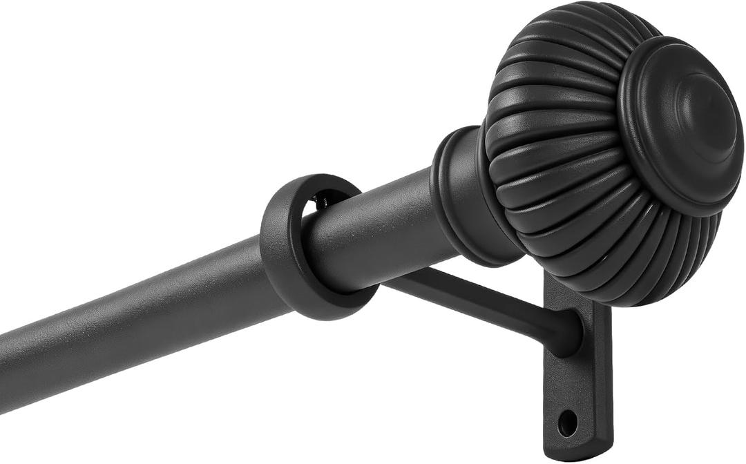 Heavy Duty Steel Curtain Rod Adjustable 32-240 Inches, 1 Inch Diameter Curtain Rod for Wide Windows - Black Space-Saving Design with Brackets