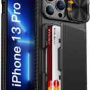 Vihibii for iPhone 13 Pro Case with Card Holder (4 Cards) [RFID Blocking] & Slide Camera Cover, Military Grade Drop Protection, Rugged Hard Back & Silicone Edge Wallet Phone Cover 5G 6.1" 2021, Black