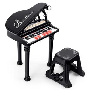 31 Keys Kids Piano Keyboard Toy Toddler Musical Instrument with Stool & Microphone Black