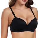 HACI Women's Push Up Bra Wirefree Padded Plunge Everyday T-Shirt Comfortable Seamless(Black, 34B)