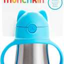 Munchkin Cool Cat Sippy Cup with Straw for Toddlers, Stainless Steel Straw Cup, 8 Ounce, Blue
