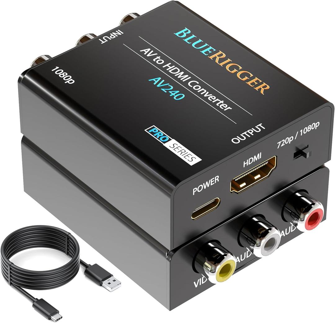 BlueRigger RCA to HDMI Converter (1080p, Unidirectional A/V Composite to HDMI Adapter, CVBS Audio Video Converter, PAL/NTSC AV to HDMI) - Compatible with PS2, PS3, Xbox, DVD Player, VCR, VHS, Blu-Ray