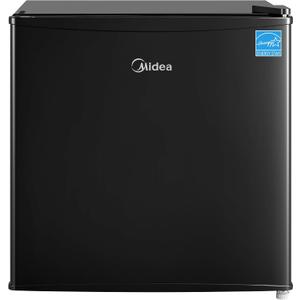 Midea MERM17B0ABB 1.7 Cu Ft Mini Fridge, Compact Refrigerator with Adjustable Thermostat, Reversible Door, Low Noise, Energy Efficient, Ideal for Dorm, Office, Bedroom, Black
