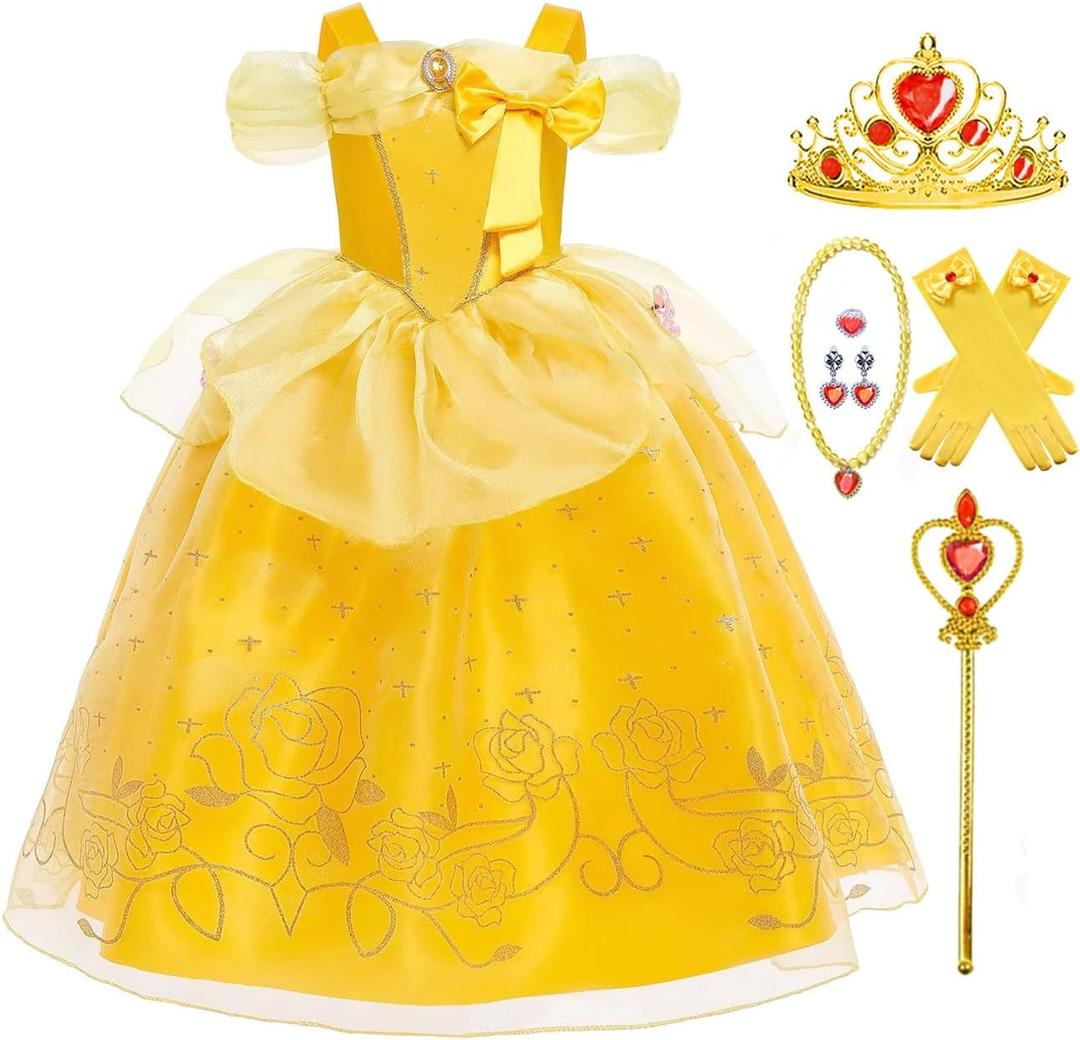 Princess Costume for Girls Kids Belle Dress Halloween Cosplay Party Outfit Toddler Princess Dress Up (2-3 Years)