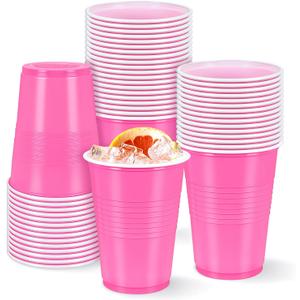 50 Pcs Pink Solo Cups 16 Oz, Pink Plastic Cups Disposable Cups Party Cups for Drinking Tastings served Snacks Barbecues Picnics