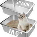 Lawei 2PCS Stainless Steel Cat Litter Box, Medium Metal Litter Pan for Kitty/Kitten/Cat/Rabbits, Non Stick Litter Boxes, Rust Proof Indoor Litter Tray, 17.5 x 13.5 x 6 Inch, Easy to Clean, Non Smell