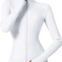 Locachy Women's Slim Fit Full Zip Athletic Running Sports Workout Jacket with Thumb Holes (Style 02 White)
