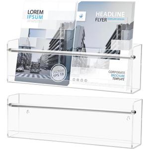 Clear Acrylic Wall Magazine Holder & Brochure Holder, Nursery Book Shelves for School Kids Room Waiting Room Living Room Office Home Display Decor (2 Pack 17 Inch)