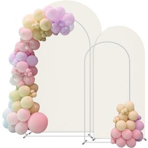 Wedding Arch Backdrop Stand and Cover Set(7.3FT,6FT)Set of 2, Metal Balloon Arch Stand Frame for Wedding Birthday, Party, Baby Shower, Graduation Ceremony, Beige