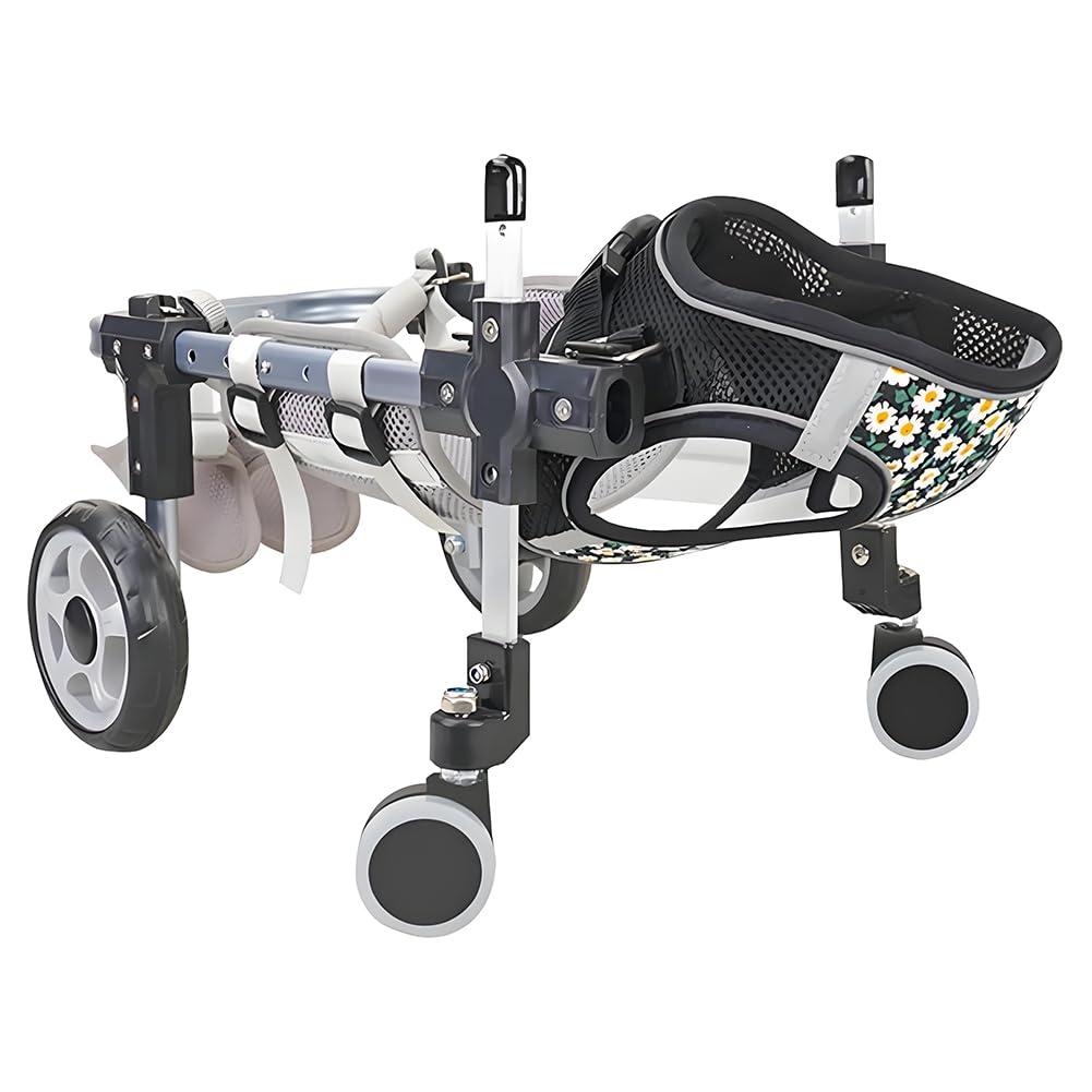 Dog Wheelchair for Small Dogs, Adjustable 4-Wheel Mobility Aid, Lightweight Rehabilitation Brace (4 Wheels, Small)