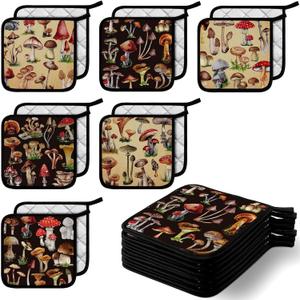 Bencailor 12 Pcs Pot Holders with Pocket Kitchen Hot Potholders Hot Pad Oven Mitts Cookie Bag Oven Gloves for Kitchen Gift Baking Cooking, Black, Mushroom 
