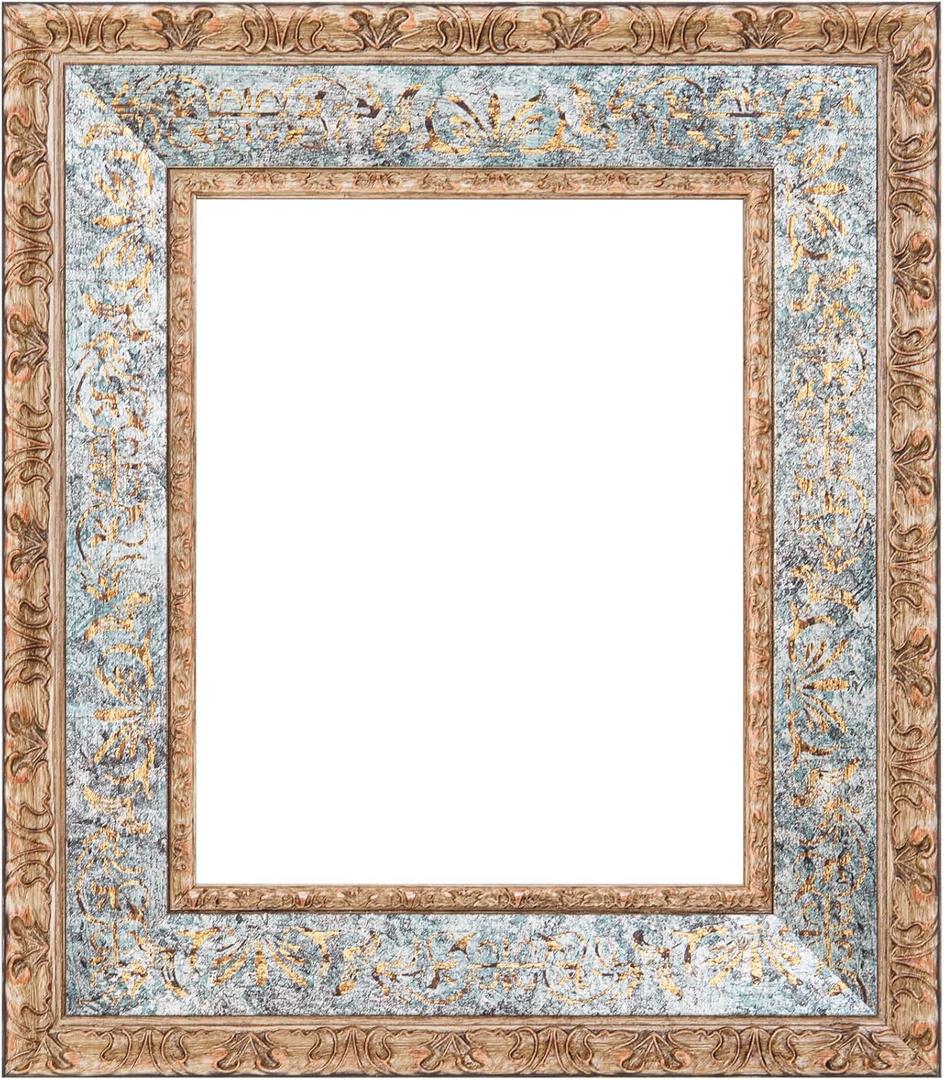 ArtXO Antique 12x16 Picture Frame,2.75" Wide Wooden Vintage Ornate Photo Frame 12 by 16 In,Gallery Wall Art Decor,Bronze Gold & Aquamarine 3 (Green05)