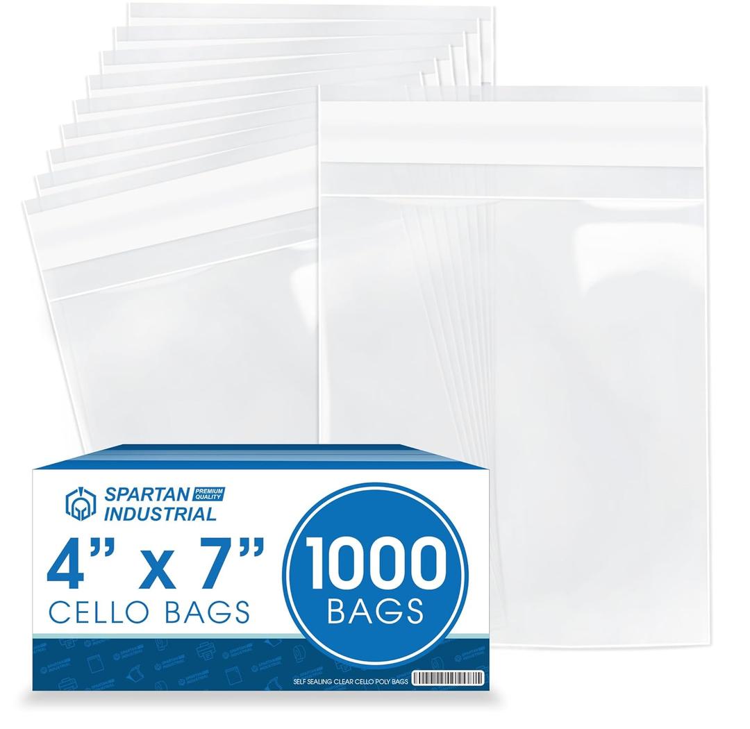 Spartan Industrial - 4" X 7" (1000 Count) Crystal Clear Resealable Cello Poly Bags for Jewelry, Treats, Party Favors - Self Seal