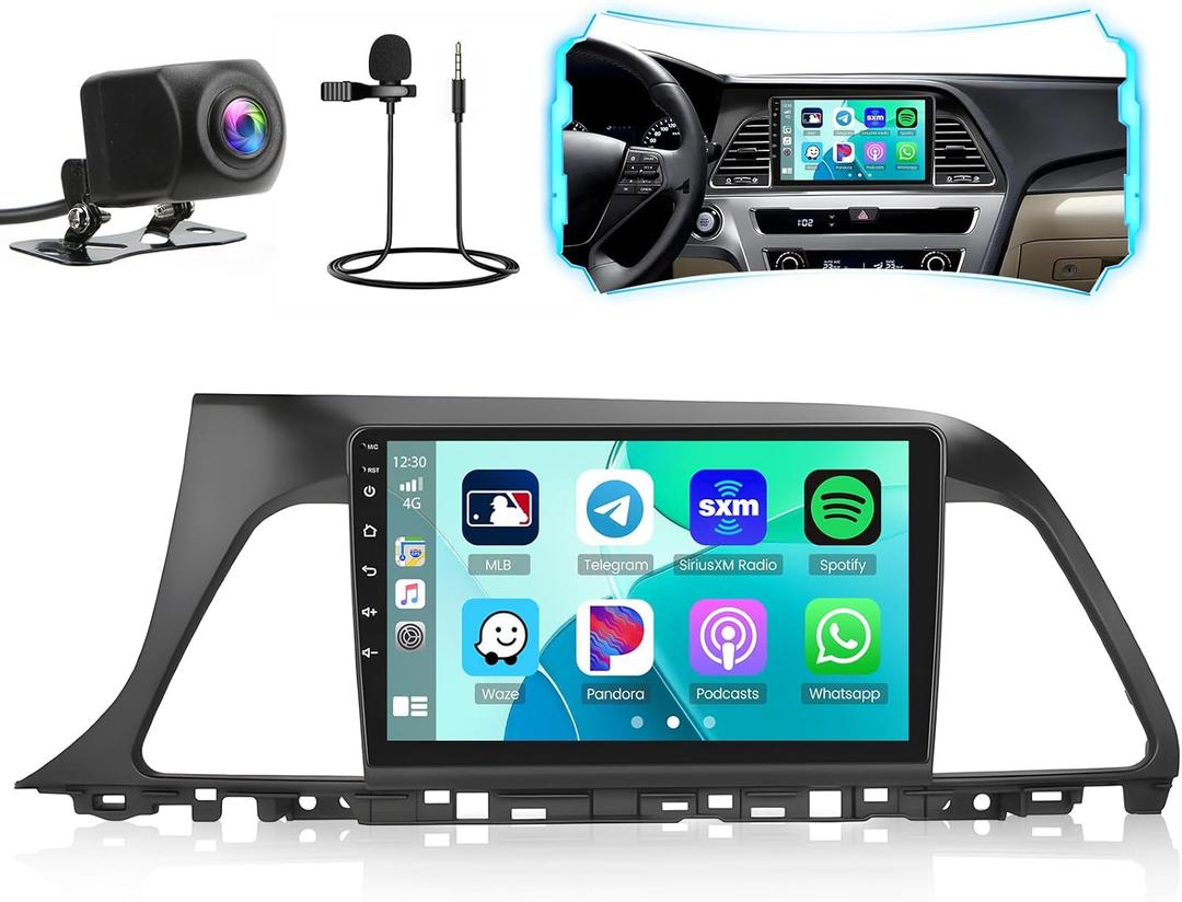 Roinvou 2+64G Android CarPlay Stereo for Hyundai Sonata 2015-2017, Built-in Wireless CarPlay with Android Auto, 9'' Touch Screen in-Dash GPS Navigation Support Mirror Link BT RDS AHD WiFi DSP