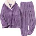 Women Fluffy Pajamas Set Fleece Lounge Set Pullover Pants 2 Piece Loungewear Sleepwear Winter Warm Pj Loose Plush, XXL 