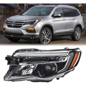 Halogen Headlight Headlamp Assembly w/LED DRL Compatible with 2016-2021 Honda Pilot 2017-2020 Ridgeline 4 Pins Connector Replace for HO2502167 33150TG7A12(Driver Left Side)