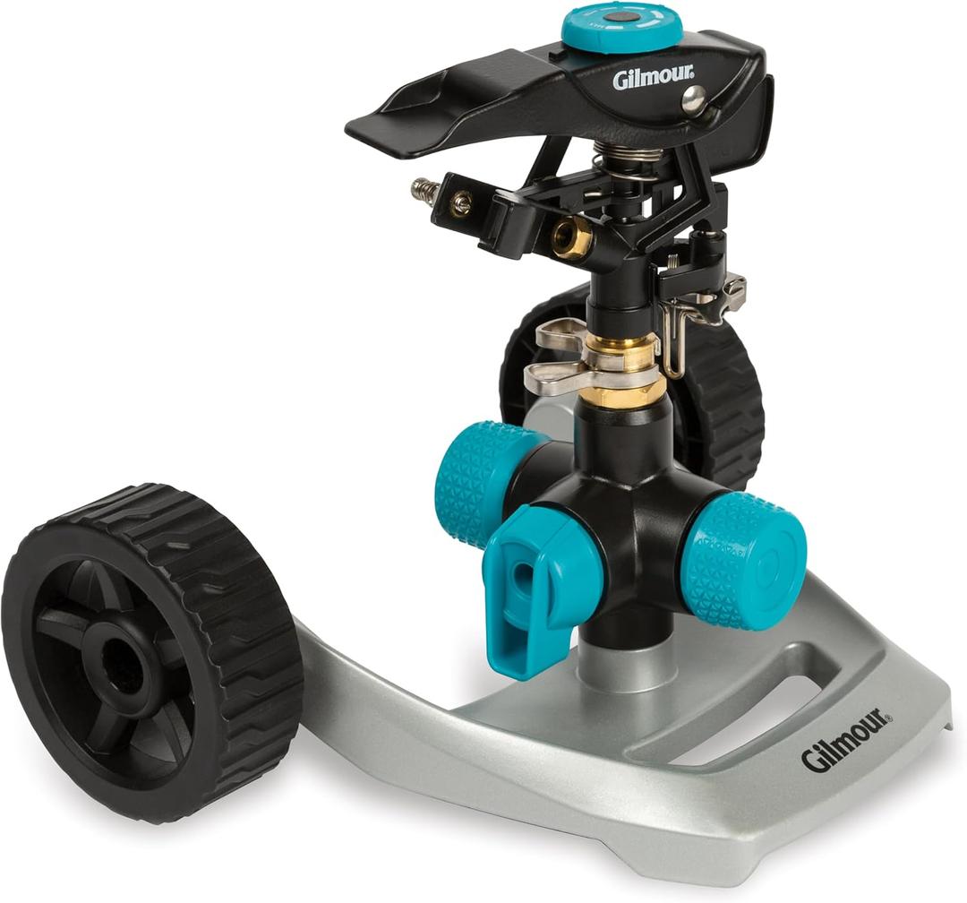 Gilmour Heavy Duty Circular Water Sprinkler with Wheel Base, Rotating Sprinkler Head with Adjustable Spray Pattern, Lawn Sprinkler for Large Area Coverage