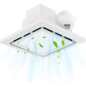 TEPU Bathroom Exhaust Fan with Light 144 CFM, 11.8In Grille, Housing 9.8" x 9.8", Duct 4 Inch, 1.0 Sone Quiet Bath Ceiling Vent Fan Combo with 6500K 1200LM LED Light, for Bathroom, Laundry, Shower