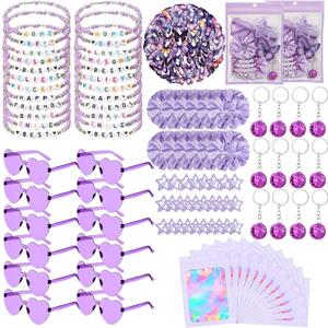 146 Pcs Kpop Party Favors Music Friend Gift Set Include Disco Ball Keychains Heart Glasses Bracelets Bags Hair Clips for Friendship Party Birthday Decoration (Purple)