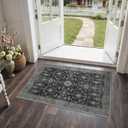 GENIMO Entryway Rug Floral Rug, 2x3 Washable Door Mat Non Slip, Thin Floor Rugs for Entryway Hallway Bathroom Laundry Room Corridor, Charcoal