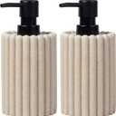 Soap Dispensers 350mL 11.84 OZ, 2 PCS Luxurious Hand Dish Lotion Shampoo Soap Dispenser Jar, Natural Stone Look Soap Pump Bottles for Kitchen Bathroom Countertop (Beige)