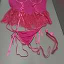 Women Sexy Lingerie Set Naughty Lace Up Corset Bodysuit Underwire Lingerie Babydoll With Garter Belt and Bow Tie (3X-Large, Rose Red)