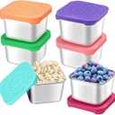 6Pack Stainless Steel Snack Containers for Kids, 6oz Easy Open Sauce Leak Proof Small Food Storage Container with Silicone Lids, Stackable Metal Toddler Lunch Box for Daycare, School and Travel