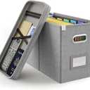 Oterri File Organizer Box with Lid, Hanging Filing File Box with Mesh Pocket, Document Organizer Box for Letter Files, Portable Storage Box with Smooth Sliding Rail for Office & Home(1 PCS, Grey)