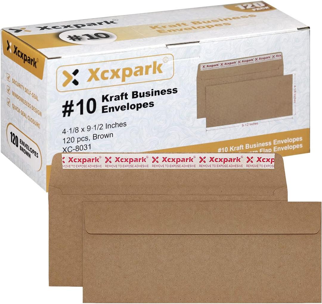 Xxcxpark 120 PCS #10 Brown Self Seal Kraft 4-1/8 x 9-1/2 inches Security Envelopes, Windowless Invisible Envelopes Super Strong Quick Seal Envelopes Security Tint Pattern Secure